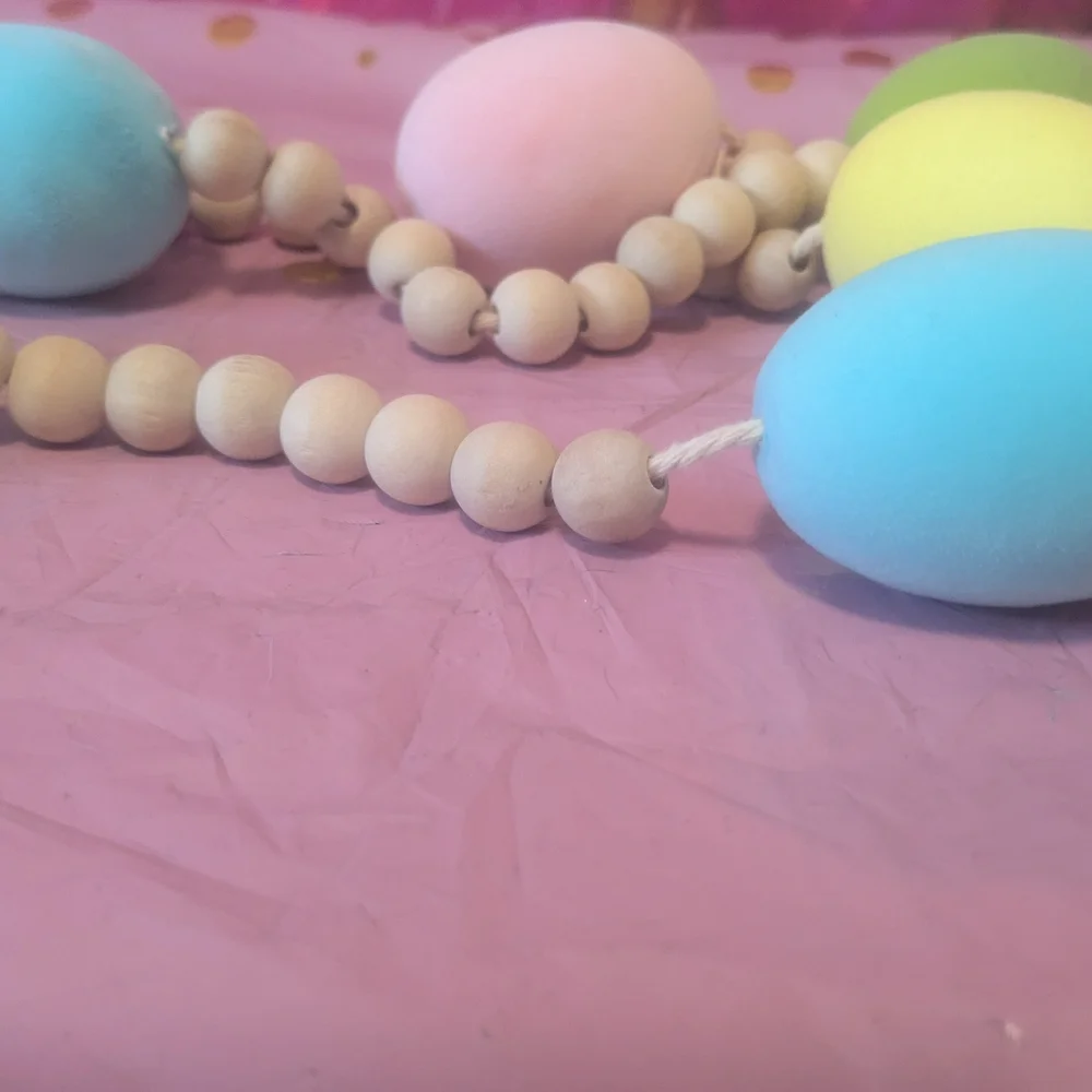 Pastel Easter Egg Garland with Wooden Beads